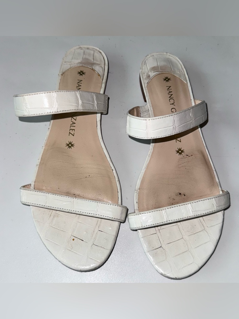 Nancy Gonzalez White FRIDA Genuine Crocodile Italy Flats Sandals Size 37.5
